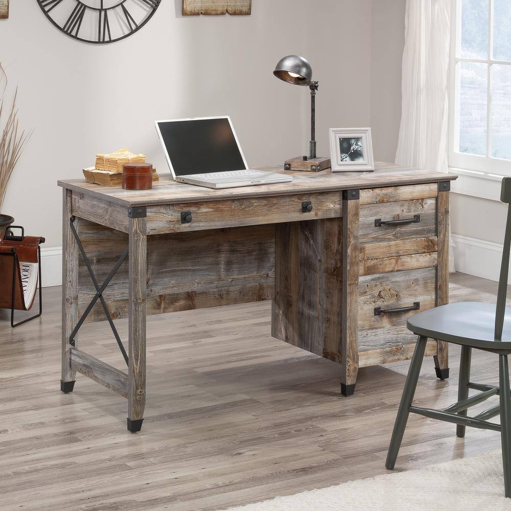 SAUDER Carson Forge 53.189 in. Rustic Cedar Computer Desk with File Storage 431581