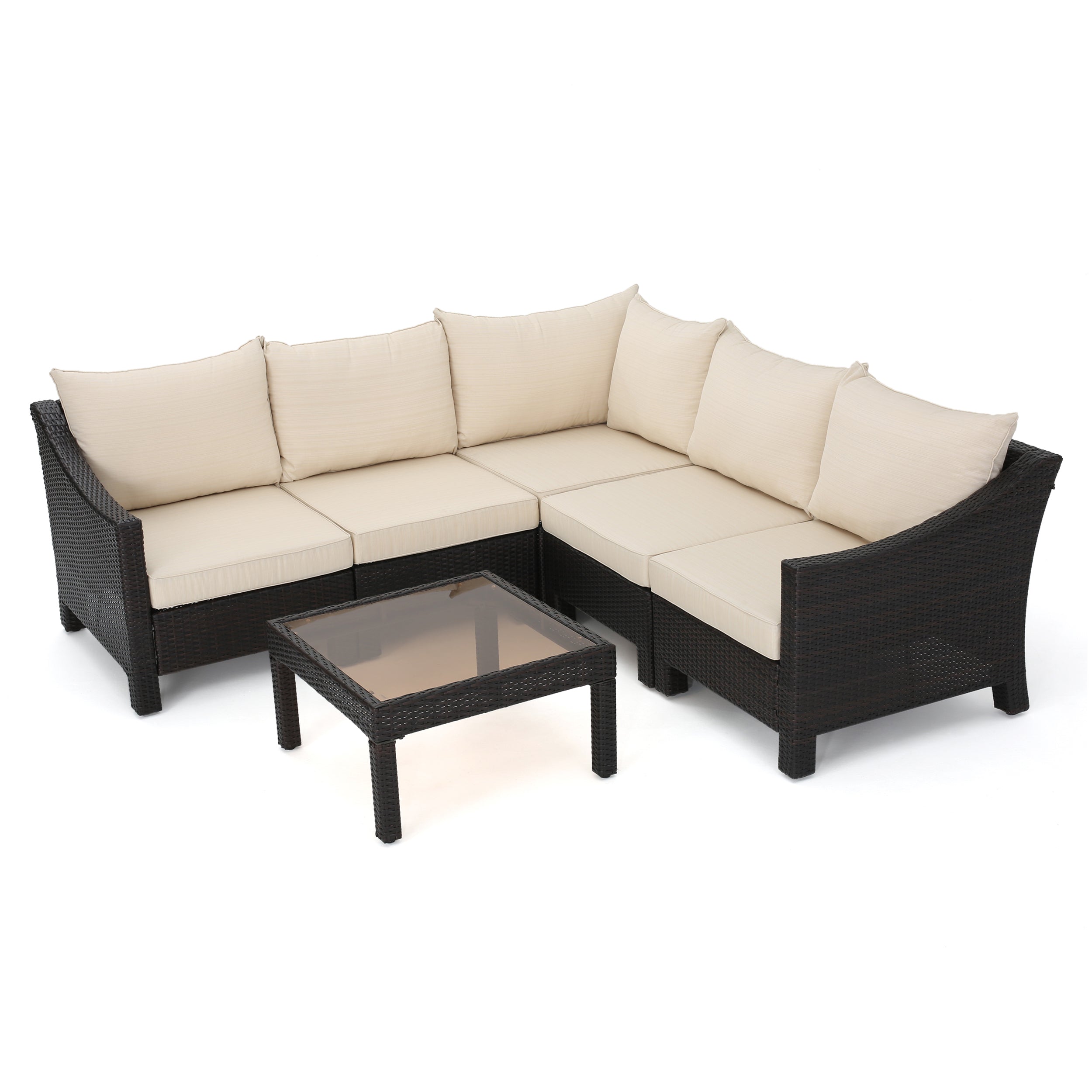 Caspian 6pc Outdoor Wicker V-shaped Sectional Sofa Set w/ Cushions