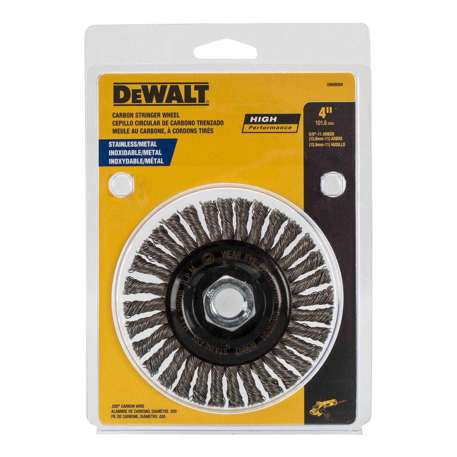 DW 4 in. Crimped/Knotted Wire Wheel Brush Stainless Steel 20000 rpm 1 pc