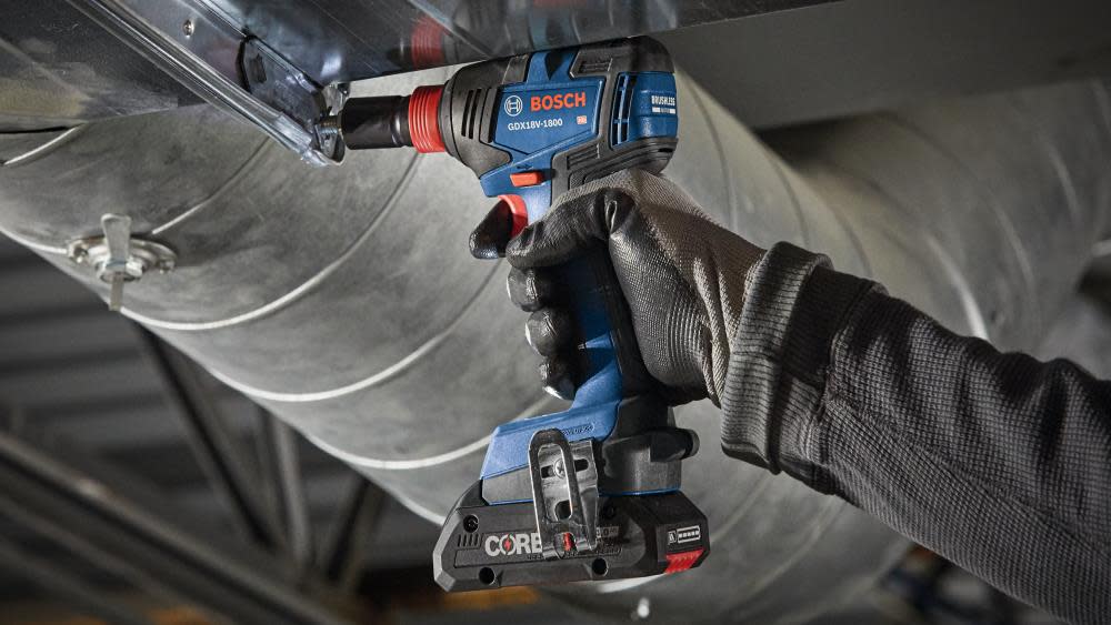 Bosch 18V 4 Tool Combo Kit with 1/4 and 1/2 Two In One Bit/Socket Impact Driver 1/2 Hammer Drill/Driver Circular Saw and LED Worklight with 1 CORE18V 4Ah Battery