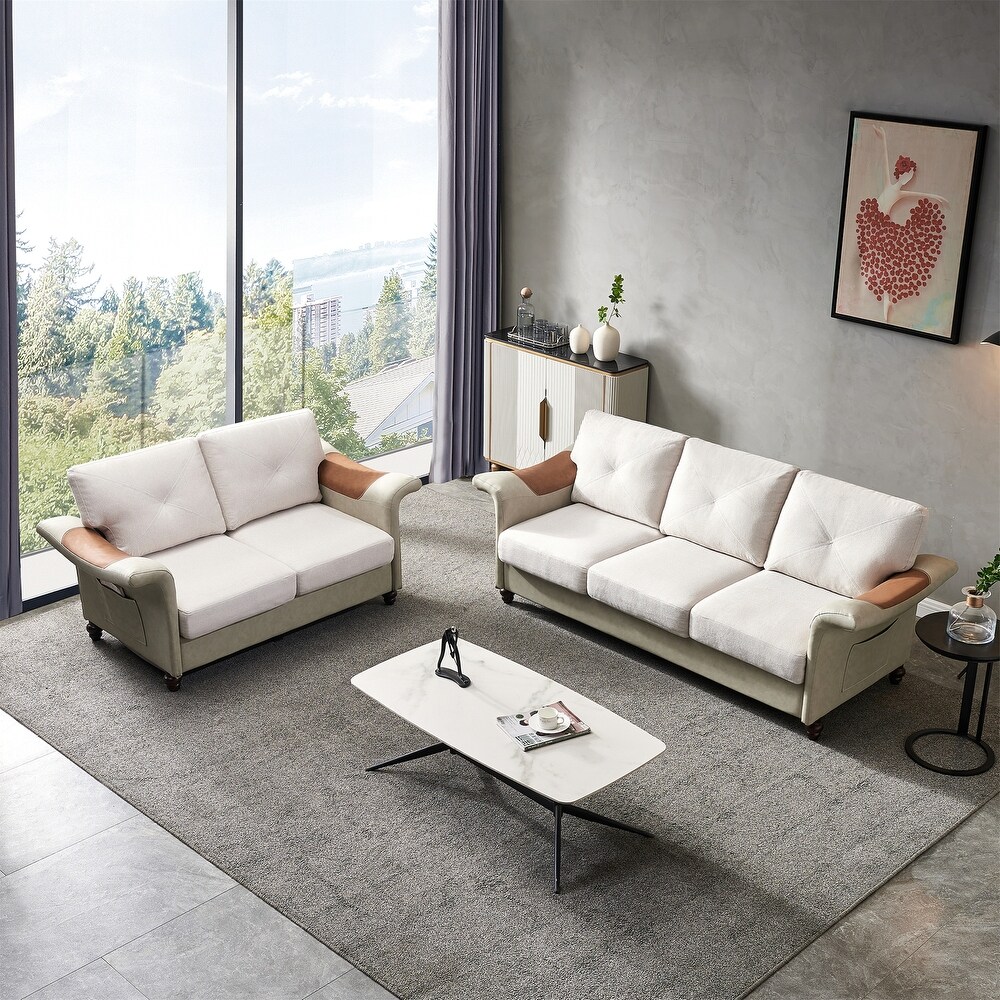 Linen Fabric Upholstered Sectional Sofa with Loveseat and 3 seat sofa