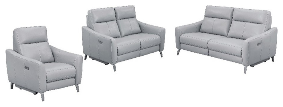 Coaster Derek 3 Piece Modern Faux Leather Upholstered Power Sofa Set in Gray   Contemporary   Living Room Furniture Sets   by Homesquare  Houzz