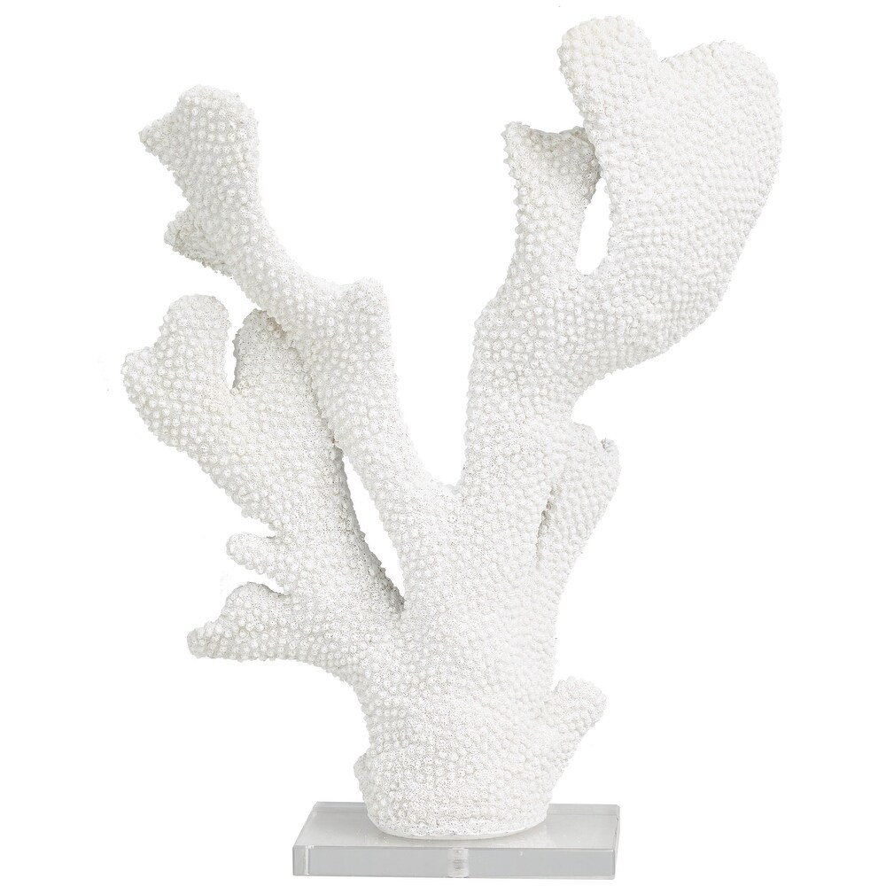 White Polystone Tall Textured Coral Sculpture with Clear Acrylic Base