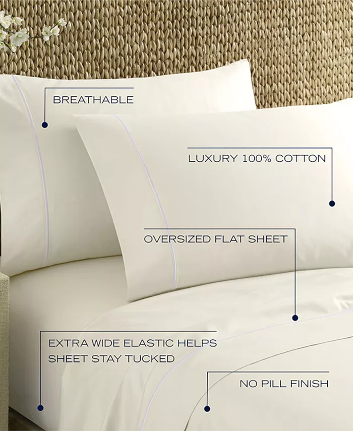 Nautica Regatta Cotton Sateen T400 4-Piece Sheet Set， Queen