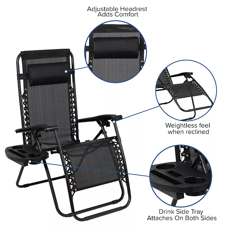 Flash Furniture Adjustable Folding Mesh Zero Gravity Reclining Patio Chair 2-piece Set