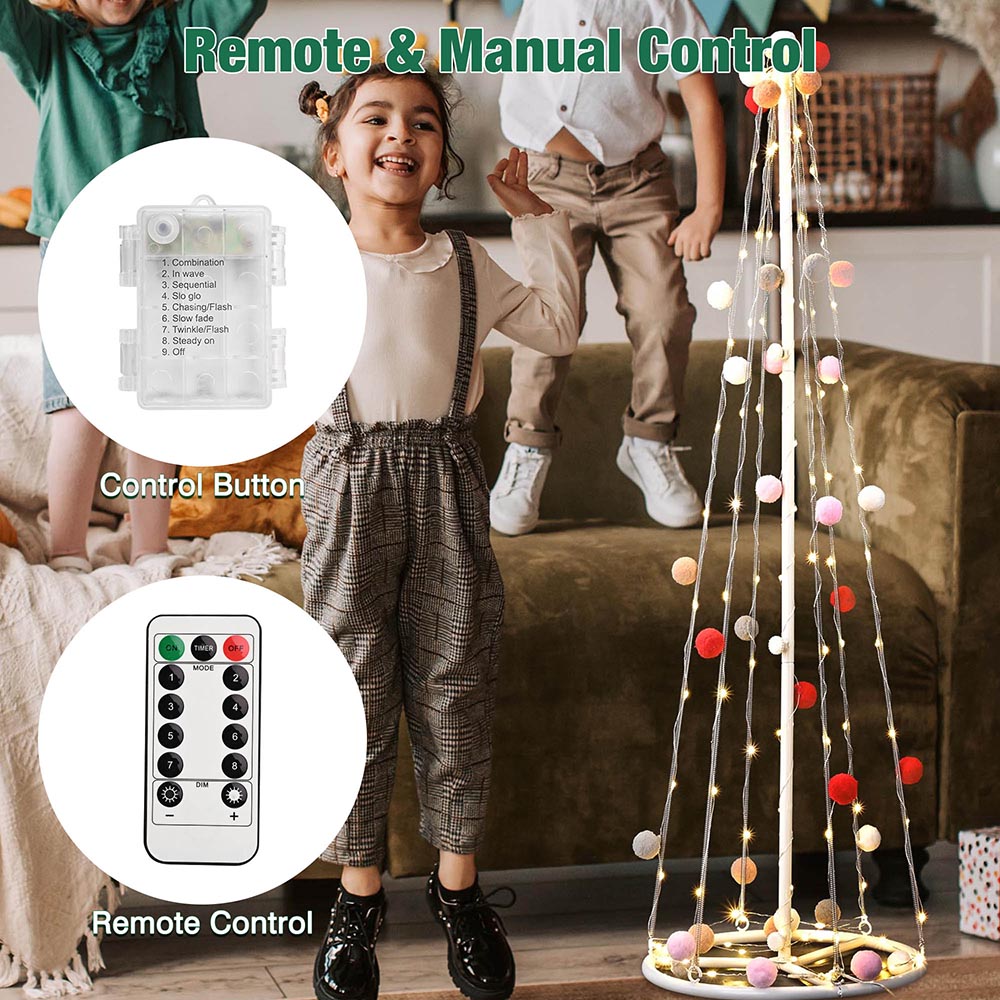 Yescom 3' Pre-lit Christmas Cone Tree with Cotton Balls Battery Operated