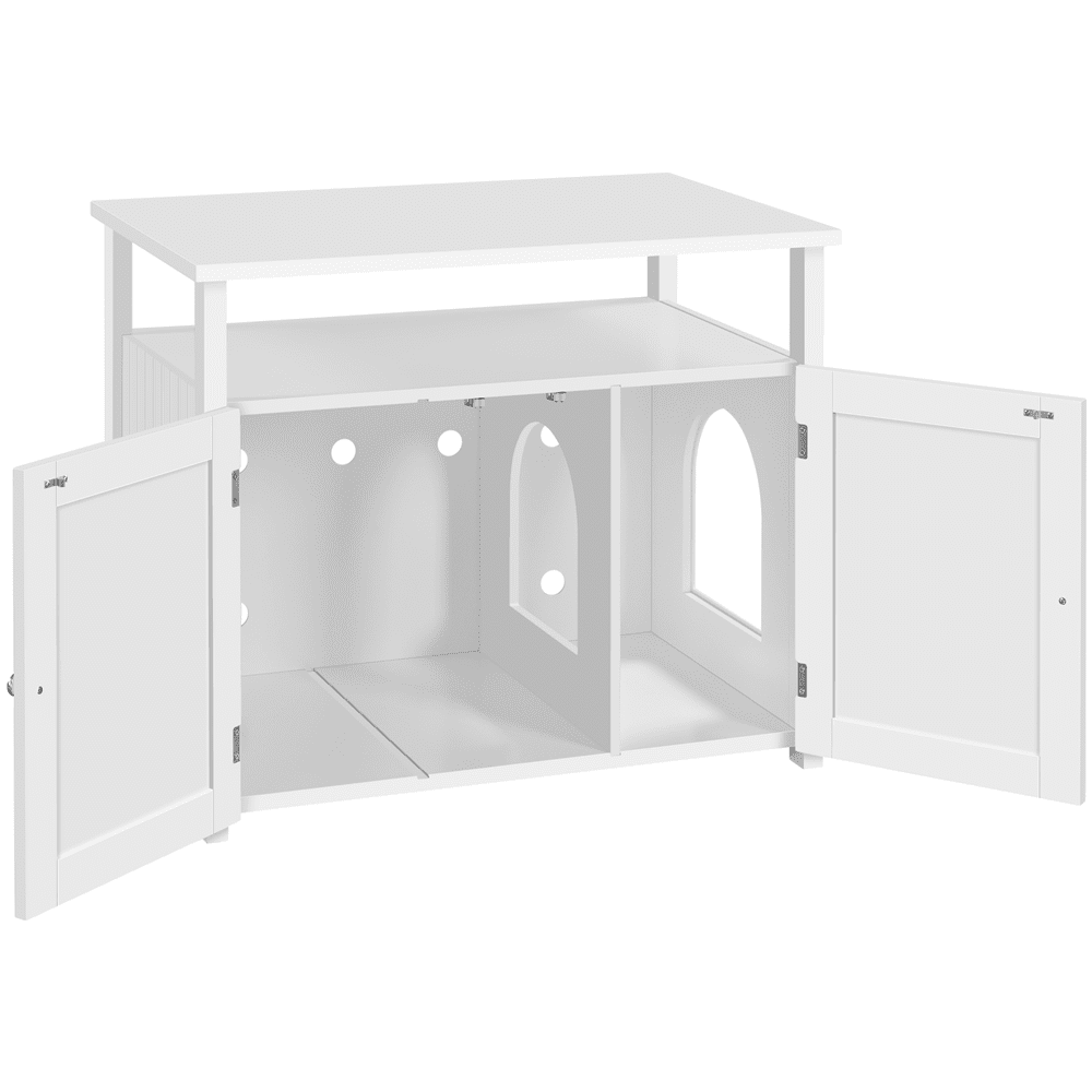 SmileMart Wooden Cat Litter Box Enclosure End Table White