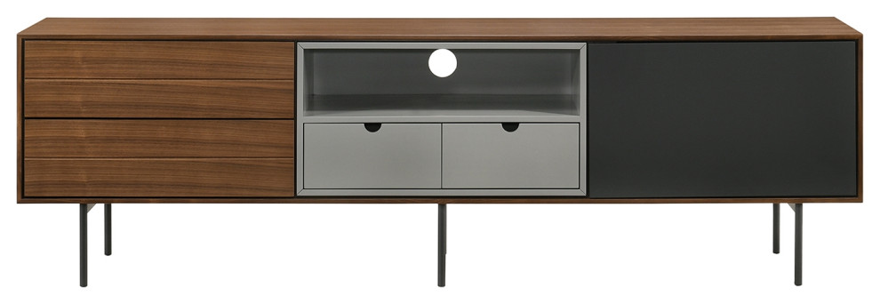 Calico Entertainment Center  Walnut Wood Veneer With Gray Matte Painted Accents   Midcentury   Entertainment Centers And Tv Stands   by HedgeApple  Houzz