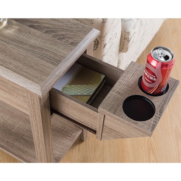 SINTECHNO S-ID161581 Side Table Storage Drawer and Cup Holders