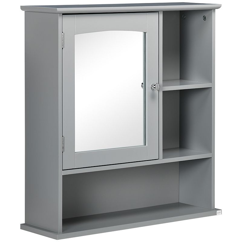 kleankin Wall-Mounted Bathroom Mirror Cabinet Organizer with Storage， Adjustable Shelf， and Magnetic Door Design， Grey