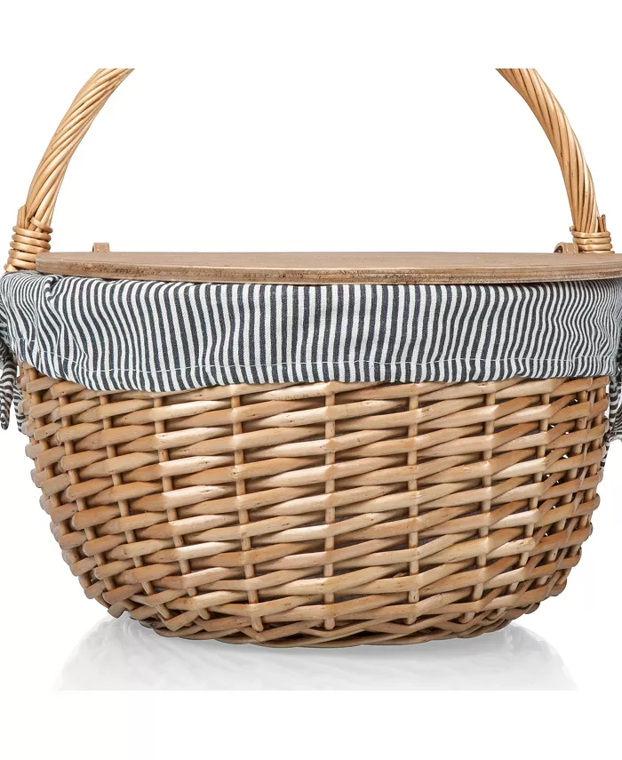 Picnic Time Country Navy and White Striped Picnic Basket