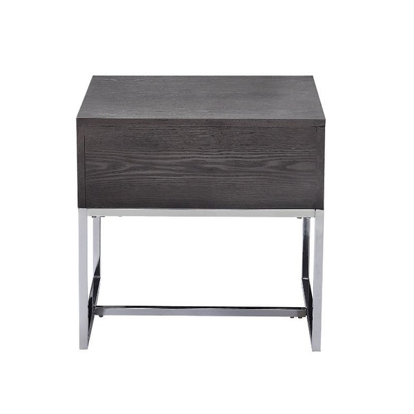 Wood End Table with a Drawer in Gray Oak and Chrome