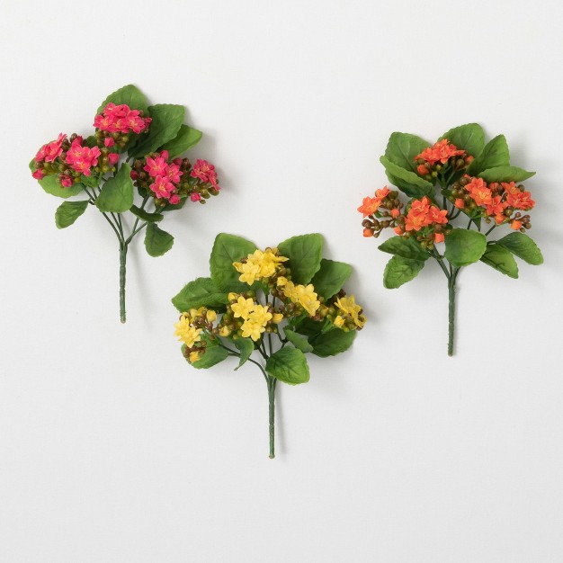 Sullivans Artificial Kalanchoe Flower Bush Set Of 3 8 quot h Green