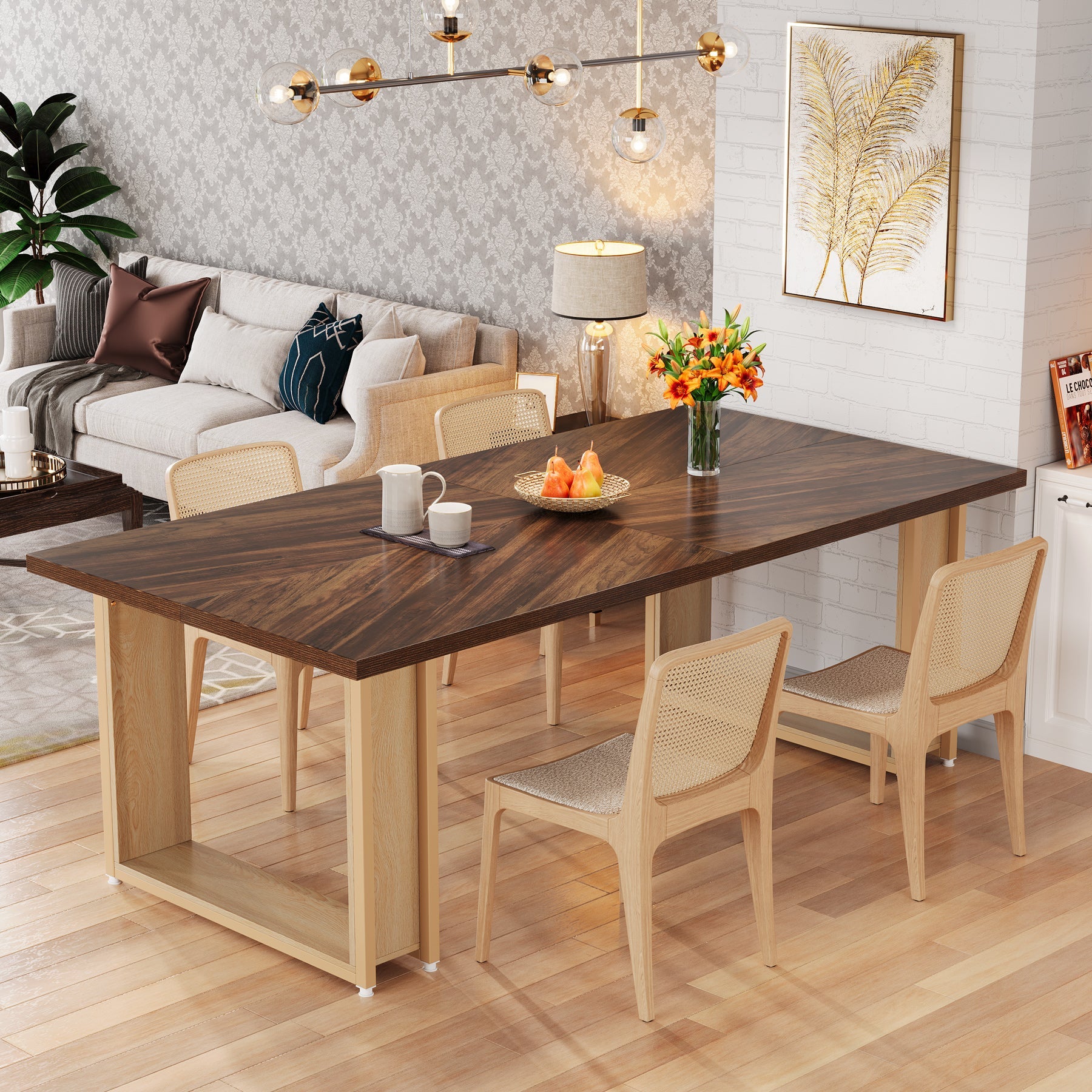 63-Inch Dining Table for 4-6, Wood Kitchen Table for Dining Room