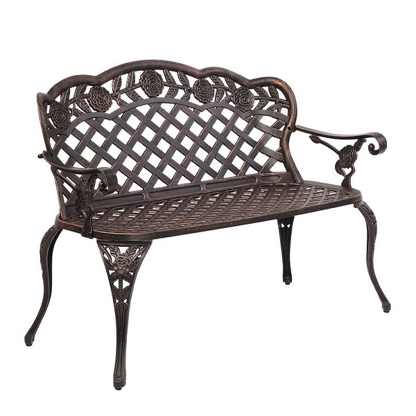 42.5 in. Cast Aluminum Park Bench Courtyard Backyard Decorative Bench - Overstock - 33113301