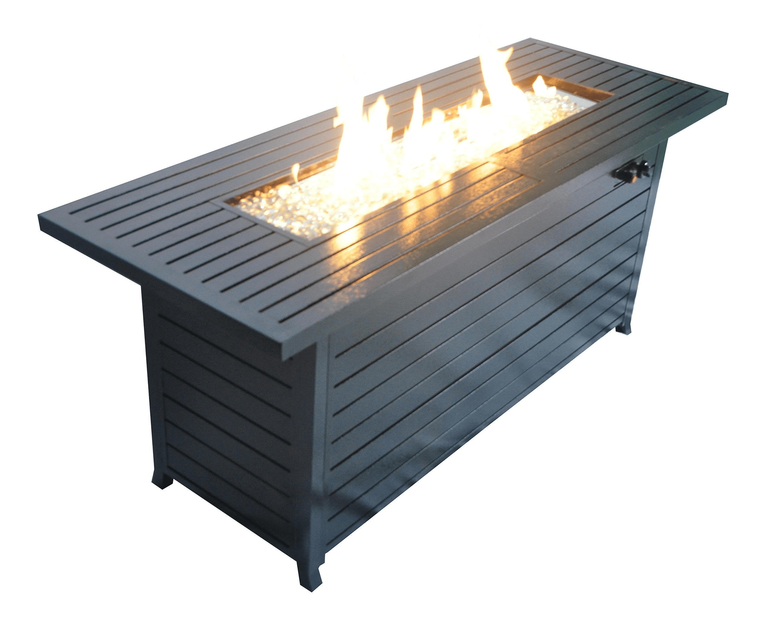 Suzicca 57in Outdoor Gas Propane Fire Pits Table, Aluminum, 50000BTU Firepit Fireplace Dinning Table with Lid, Fire Glass, Retangular, ETL Certification, for Garden Backyard Deck Patio-hammered blac