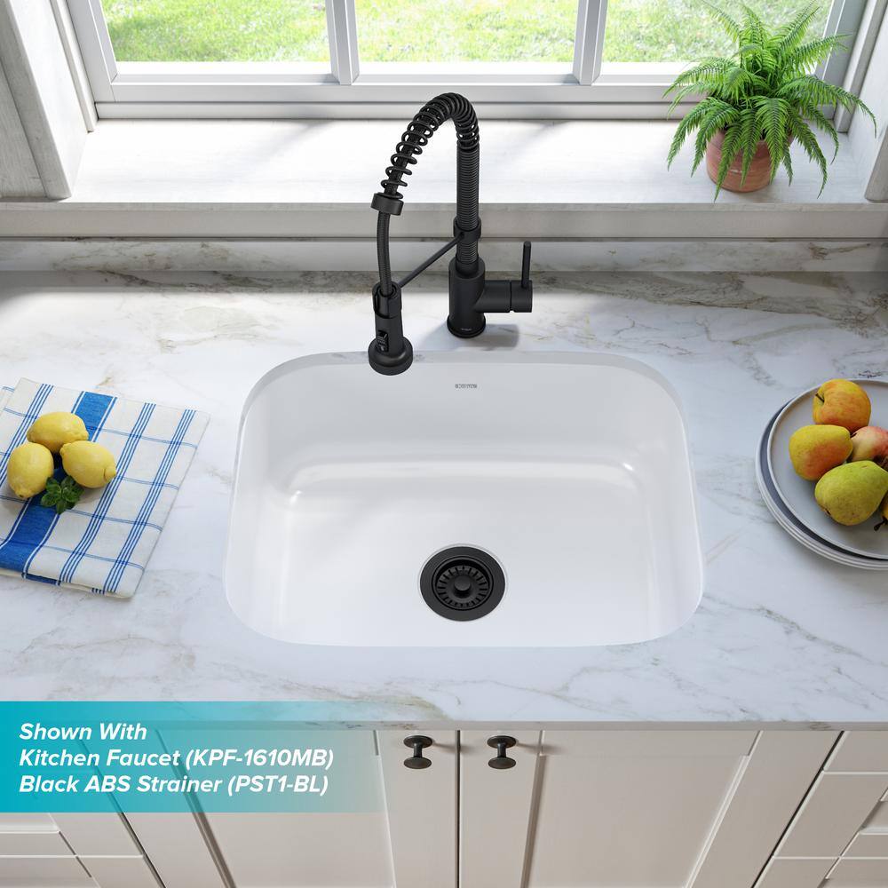 KRAUS Pintura Undermount Enamel Steel 23 in. Single Bowl Kitchen Sink in White KEU12WHITE