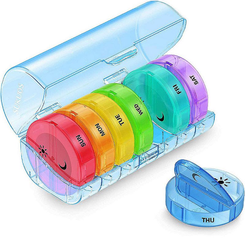 Sukuos 7-Day 2x Pill Organizer， Large Daily Pill Cases for Pills/Vitamins/Fish Oil/Supplements