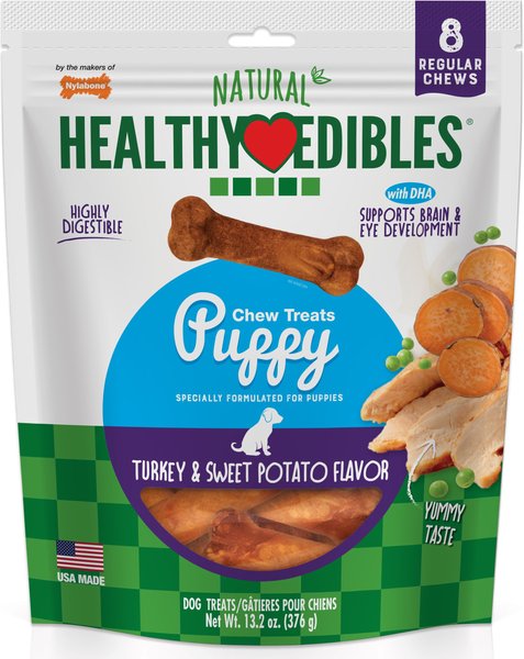 Nylabone Healthy Edibles Puppy Turkey and Sweet Potato Flavored Dog Chews， Small， 8 count