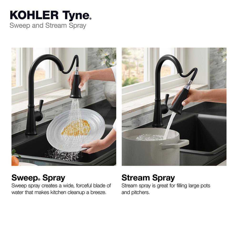 KOHLER Tyne Single-Handle Pull-Down Sprayer Kitchen Faucet in Matte Black K-R21415-BL