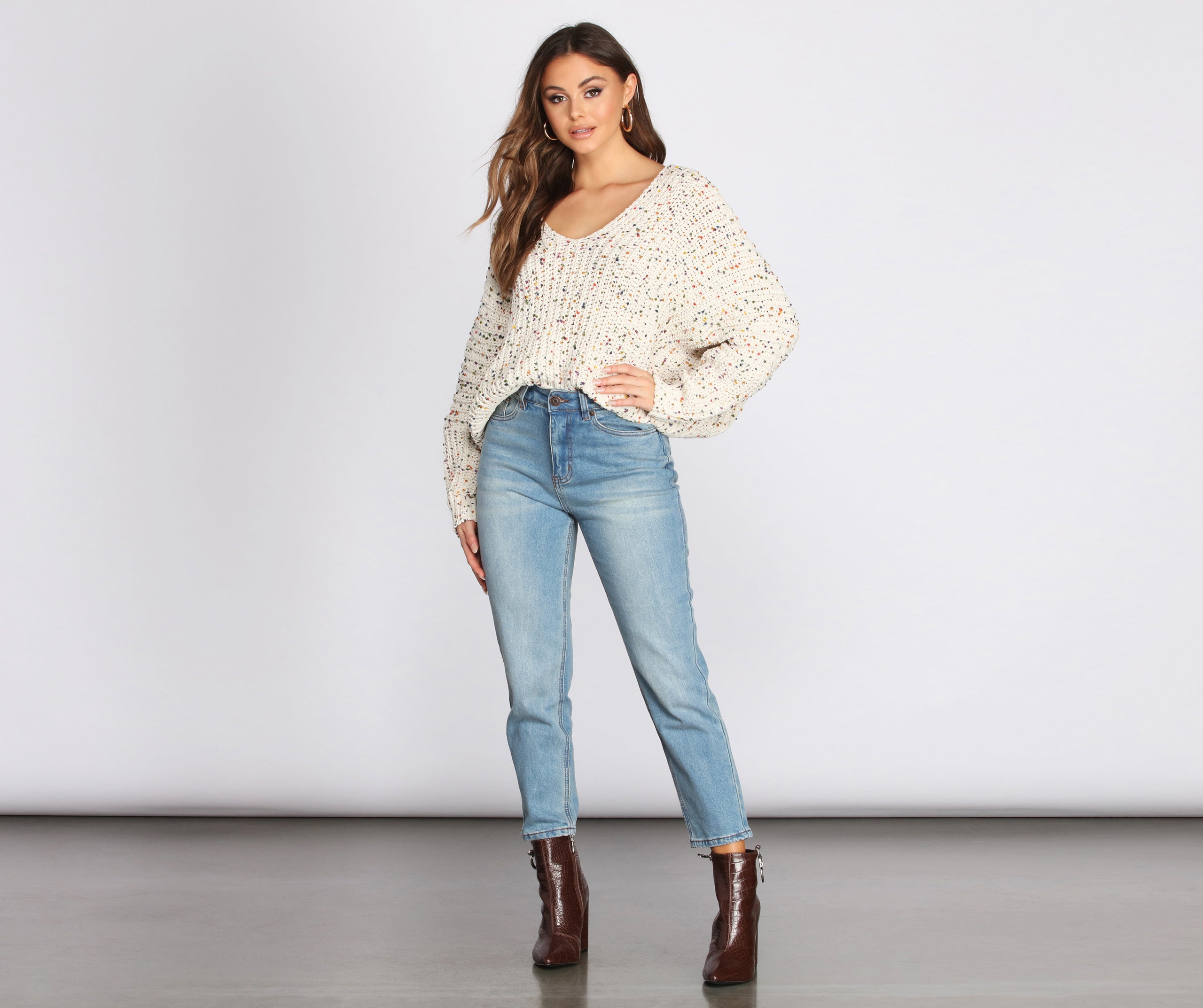 Confetti Knit V Neck Sweater