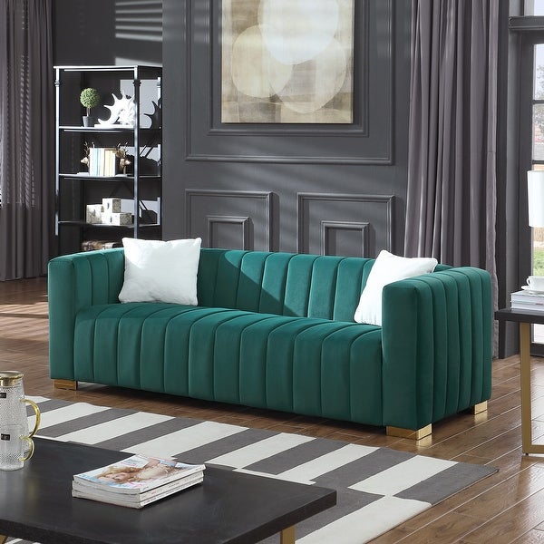 3-Seat Velvet Sofa with Pillows