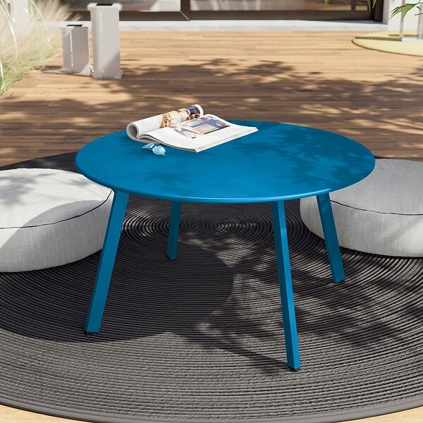 Patio Round Steel Coffee Table，WeatherResistant Large Outside Side Table for Garden Balcony Yard