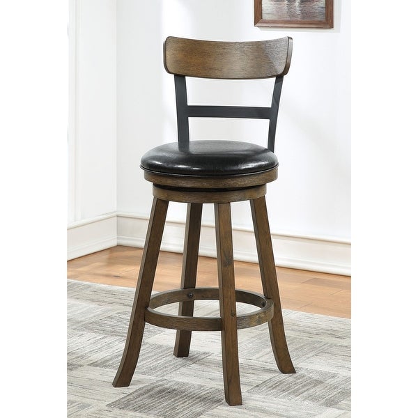 42.5 Walnut Brown and Black High Back Bar Stool with Swivel Seat