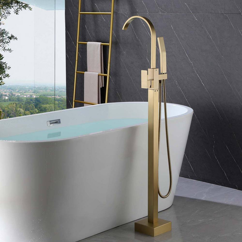 GIVING TREE Single-Handle Claw Foot Freestanding Tub Faucet with Pressure-Balanced Control with Hand Shower in Gold RMHDFAUC0032