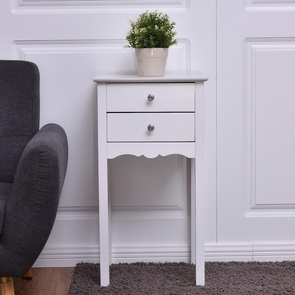 Side Table End Accent Table with 2 Drawers-White - 16.0