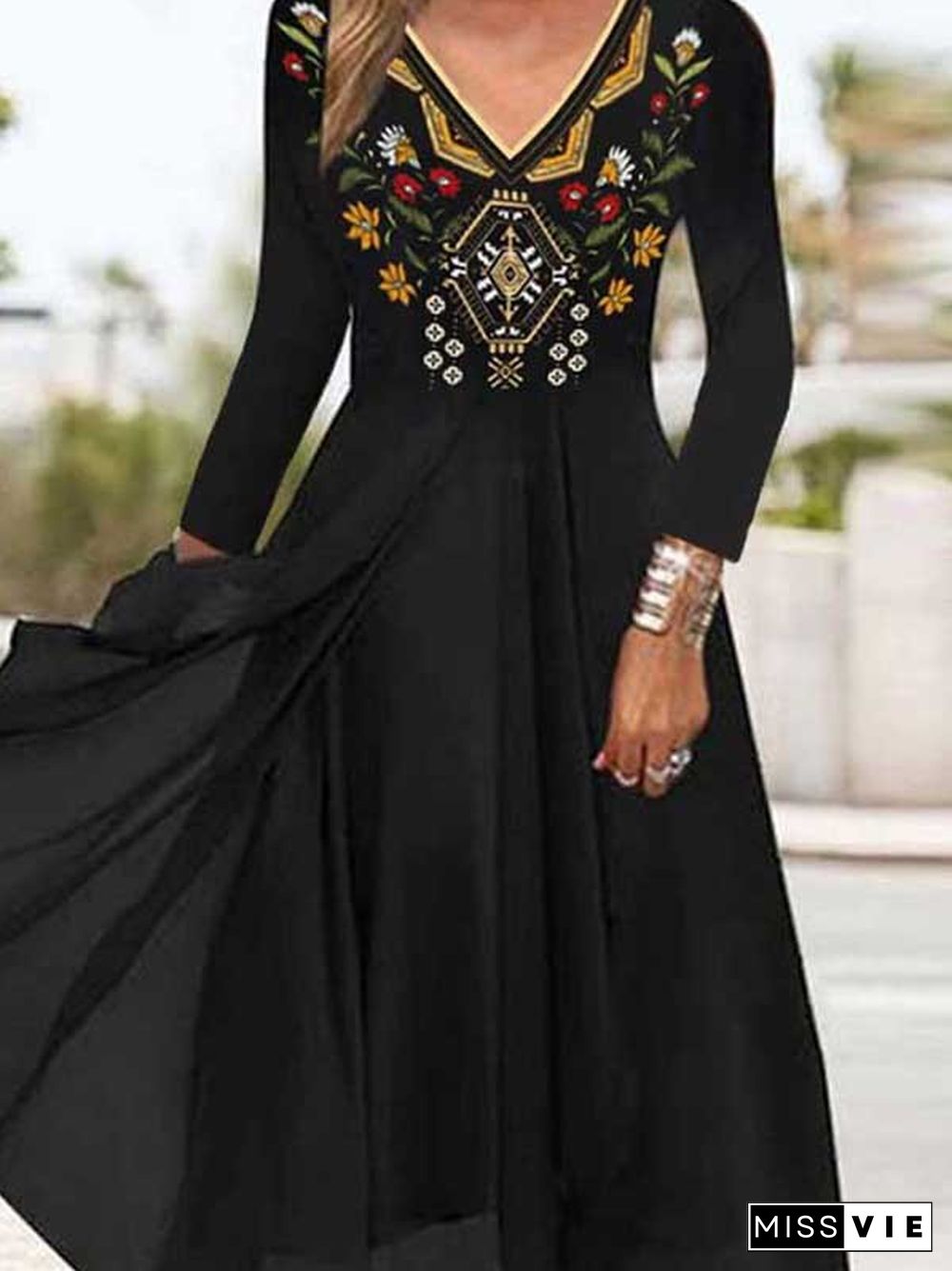 Ethnic V neck Casual Dresses