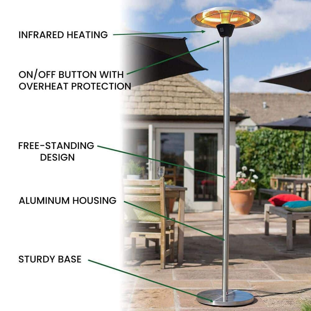 Hanover 1500-Watt Infrared Stand Electric Patio Heater in Silver HAN1023HA-SLV