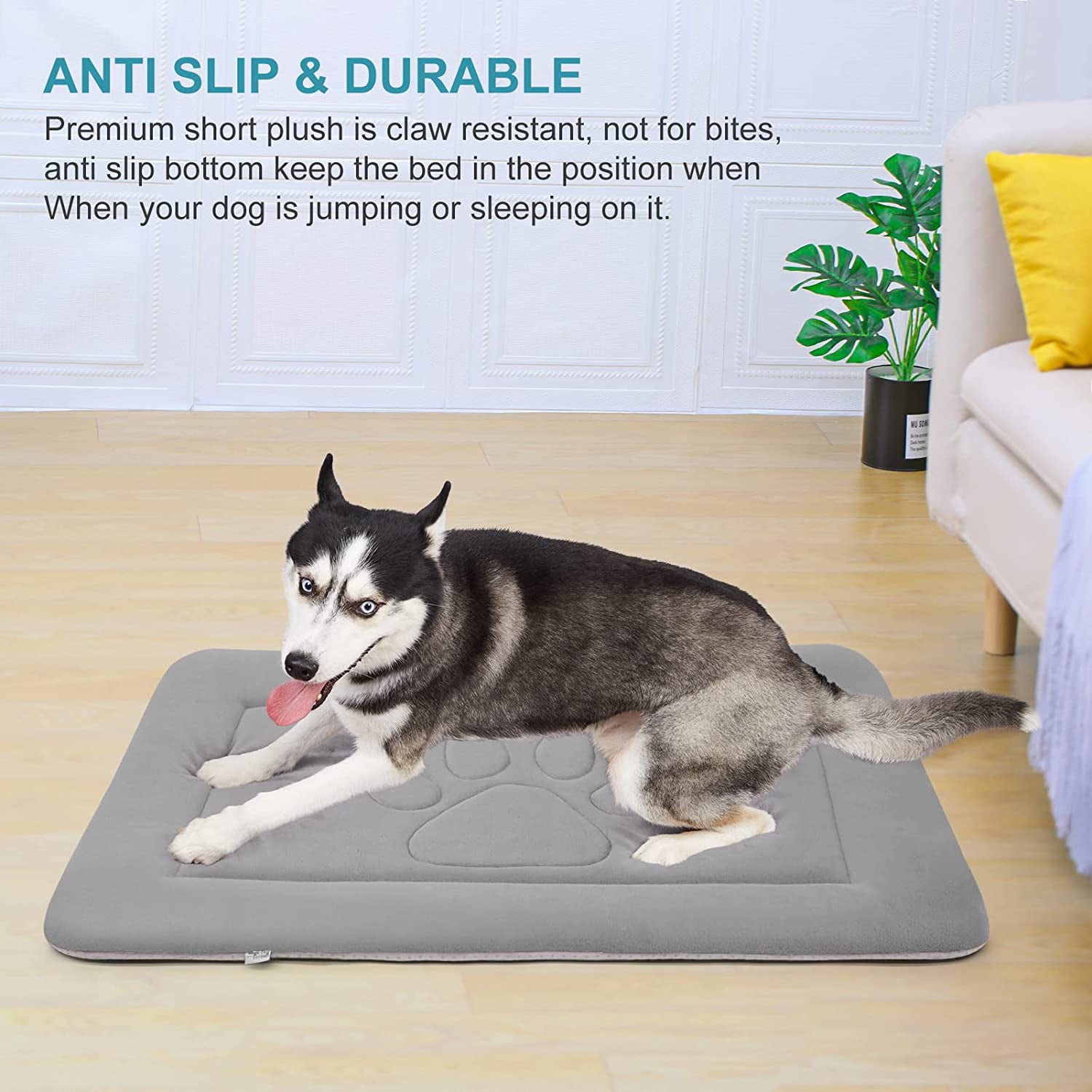 PROCIPE Dog Bed Crate Pad Mat Cute Paw Pet Beds Washable Mattress 42inch Grey