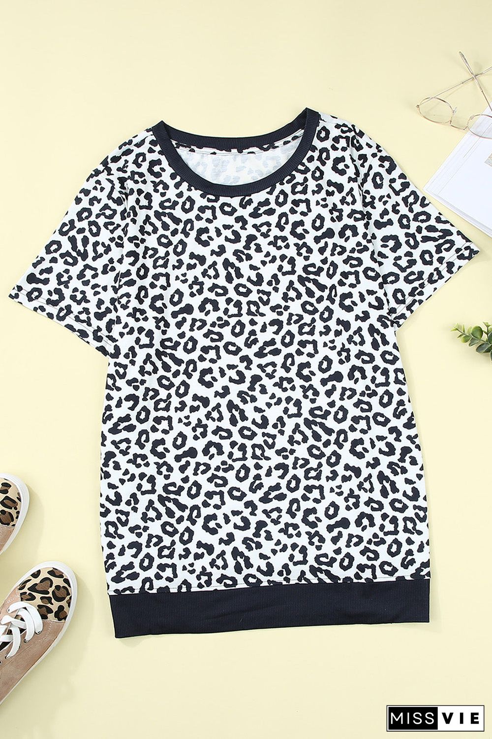 White Camouflage Print Round Neck T-Shirt With Slits