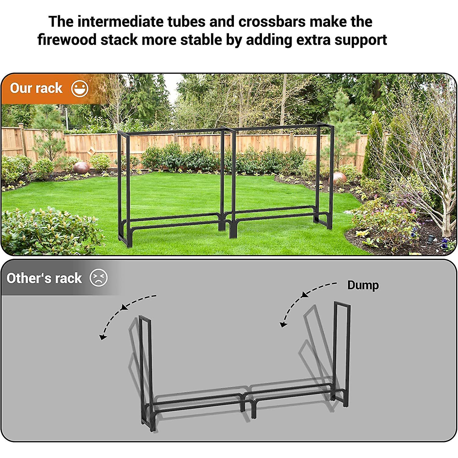 8ft Firewood Rack Outdoor With Cover Combo Set Waterproof， Fire Wood Log Rack For Indoor Fireplace， Heavy Duty Log Holder Stand For Patio Porch， Metal