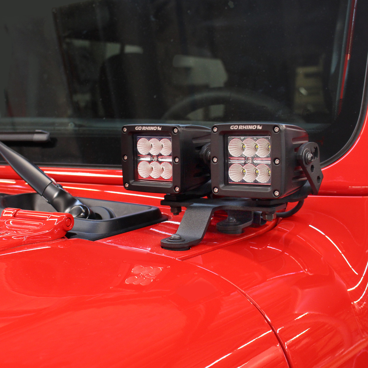 Go Rhino XE Windshield Cowl Light Mounts for Jeep JLJT  Fits Dual 3x3 Cubes Driving Light Bracket