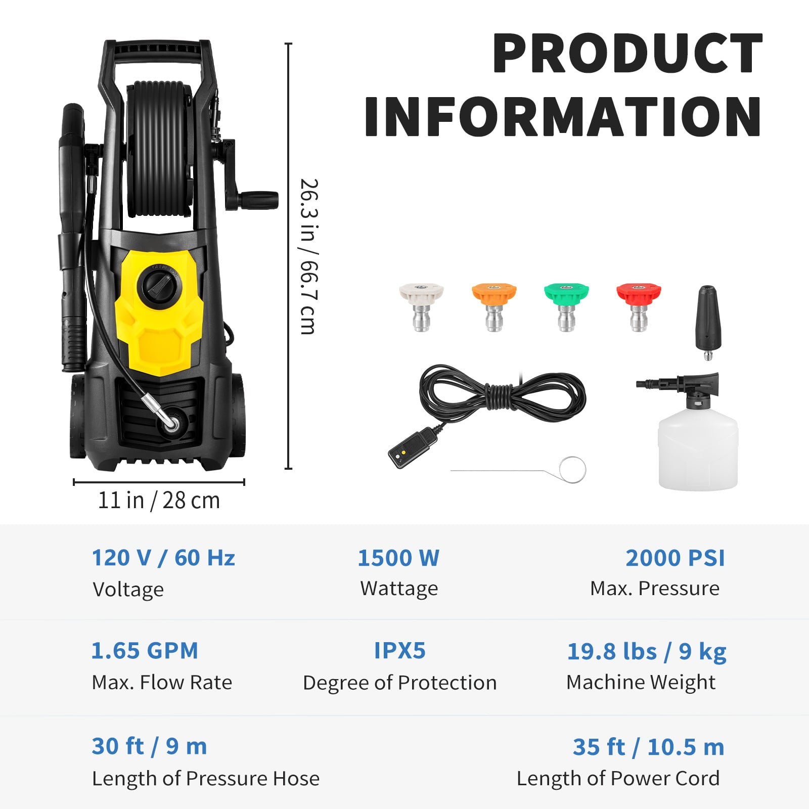 BENTISM Electric Pressure Washer High Pressure Washer 2000 PSI 1.65/1.76 GPM Patio[1.65 GPM with Hose Reel]