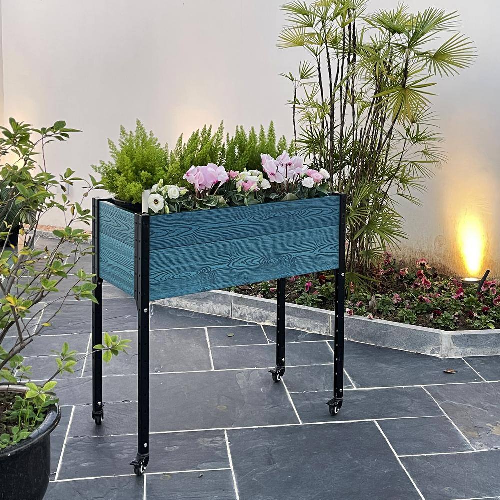 EverBloom 18 in. D x 36 in. H x 36 in. W Blue and Black Composite Board and Steel Self-watering Mobile Elevated Planter S333618WB