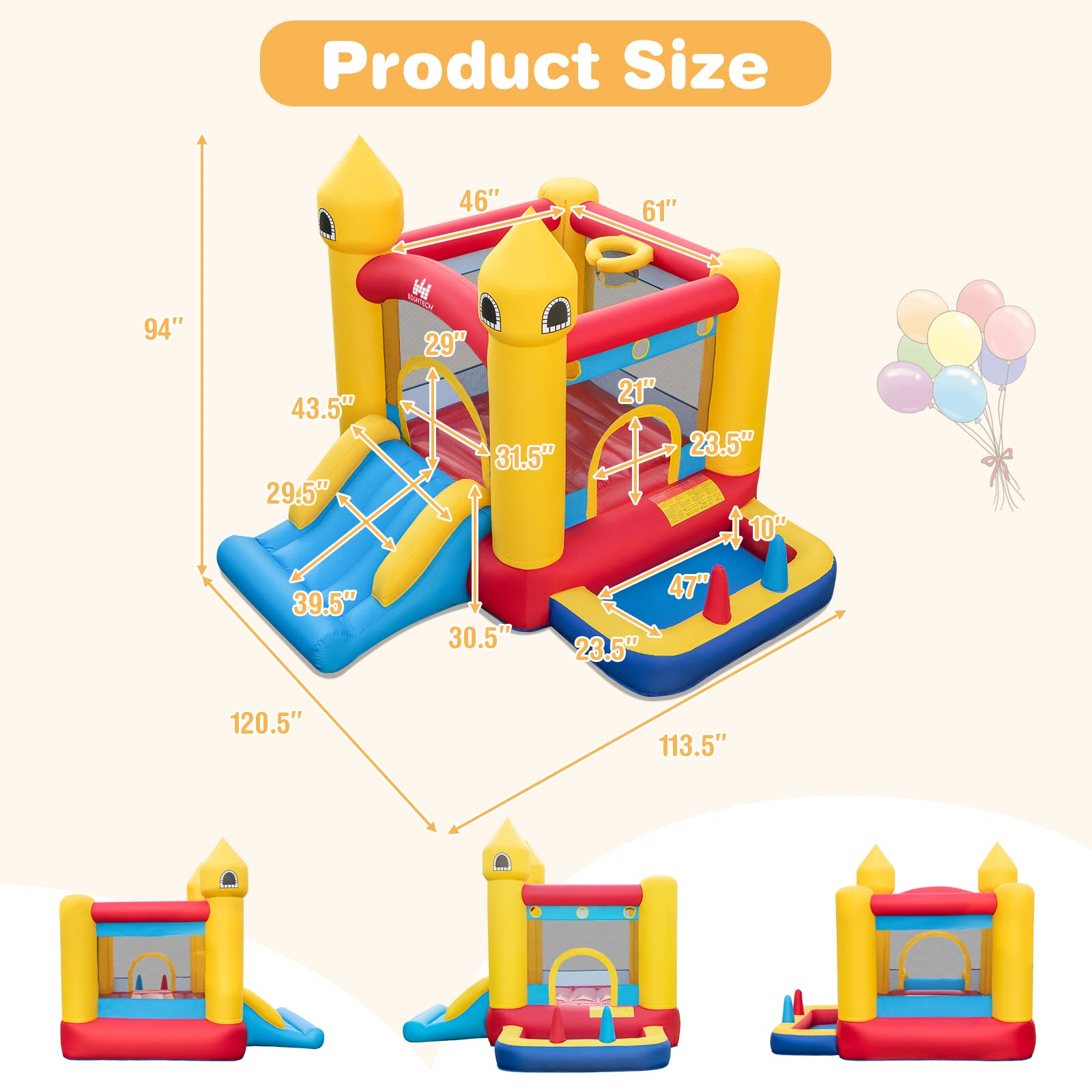 BOUNTECH Inflatable Bounce House, Bouncy House for Toddler Kids 5-12 Backyard Party Fun w/480W Blower, Basketball Hoop