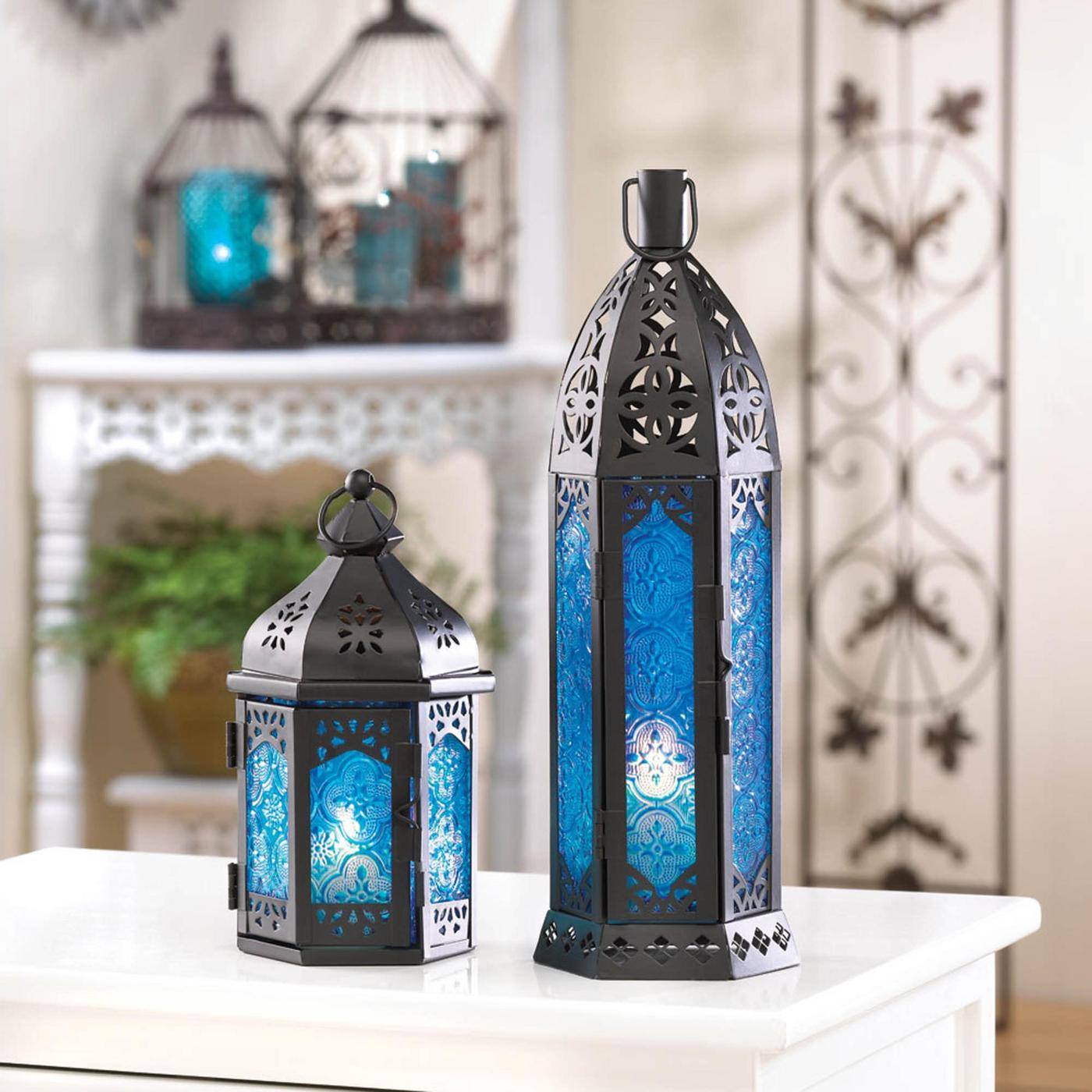 Gallery Of Light Tall Floret Blue Candle Lantern