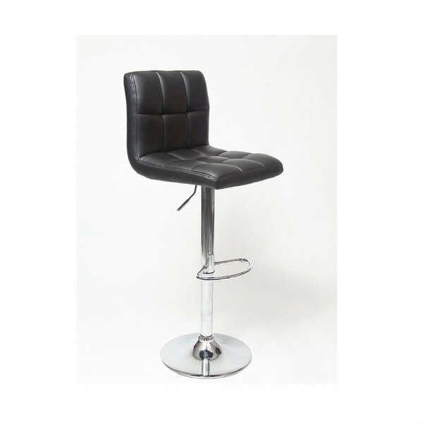 Set of 2 - Adjustable Height Bar Stool with Black Faux Leather Cushion Seat - 17 x 17 x 44 inches