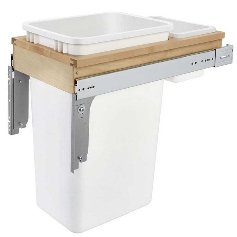 Rev-A-Shelf Single Pull Out Top Mount Trash Can 50 Quart， White， 4WCTM-1550DM-1