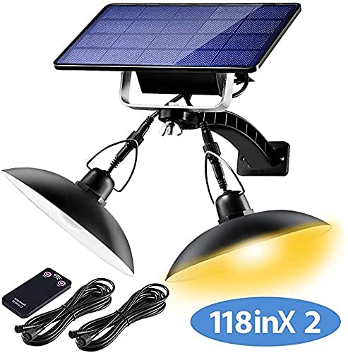 Oukaning Solar Pendant Light with Remote Control Height Adjustable Waterproof Wall Mount Solar Lamp Indoor/Outdoor