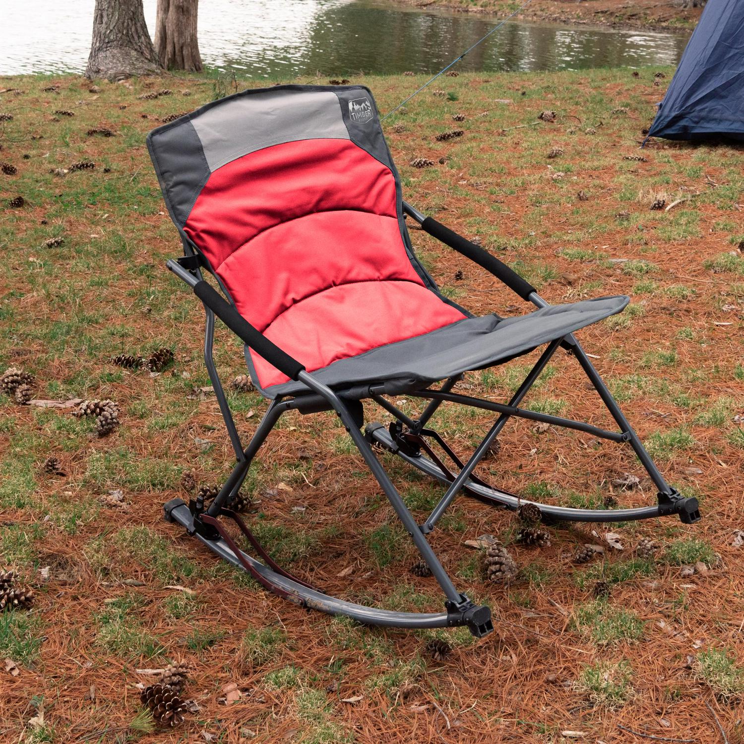 Timber Ridge Catalpa Relax and Rocking Camping Chair， Red and Gray， Adult use