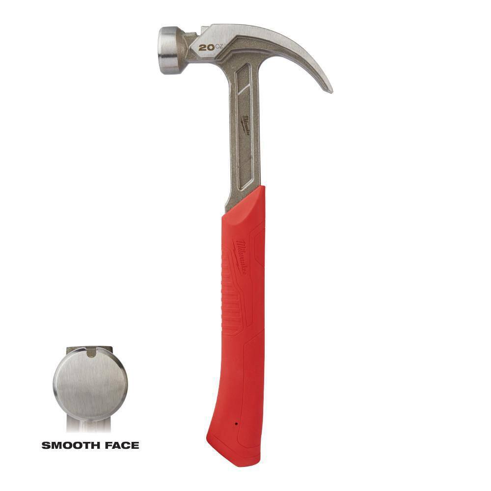 MW 20 oz. Curved Claw Smooth Face Hammer with 12 in. Pry Bar 48-22-9080-48-22-9034