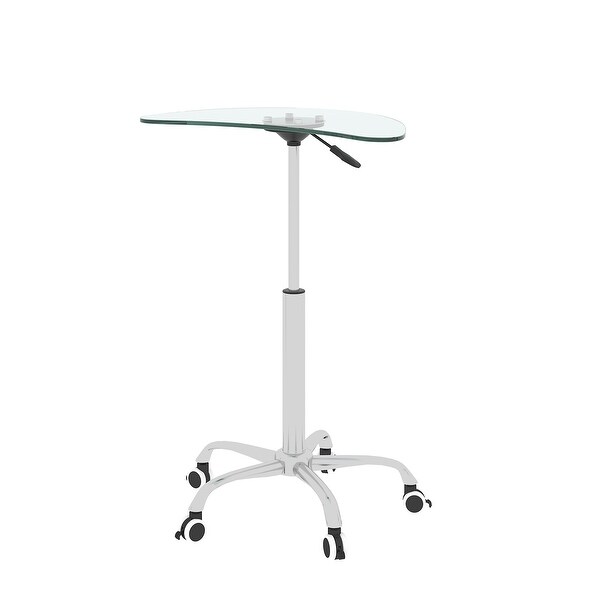 Adjustable Height Tempered Glass Side Table with Lockable Wheels