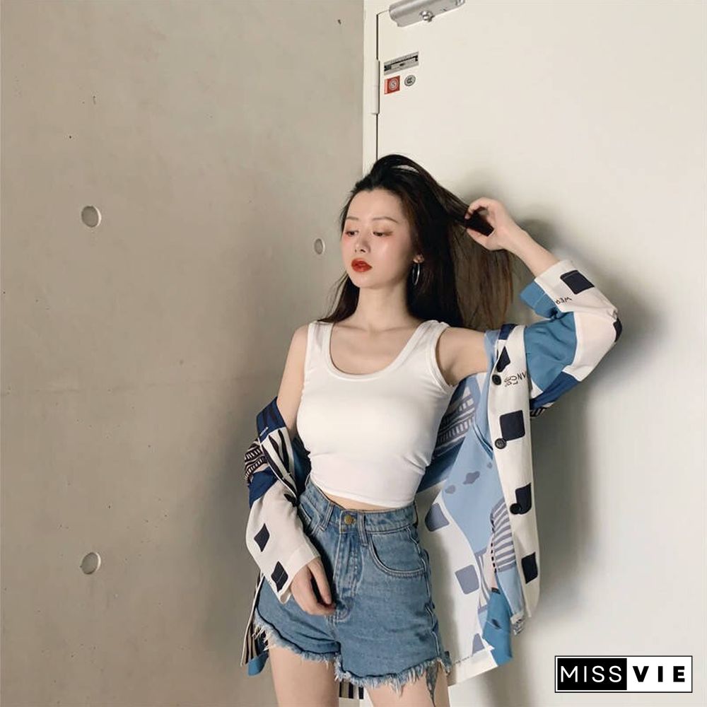 White Knitted Round Neck Women T-shirt Sexy Sleeveless Camisole Crop Top Woman Tight Stretch Tank Top Ladies Tee Top Streetwear