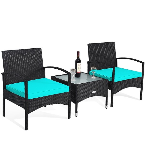 3 PCS Patio Wicker Rattan Furniture Set Coffee Table and 2 Rattan Chair - Overstock - 37348609