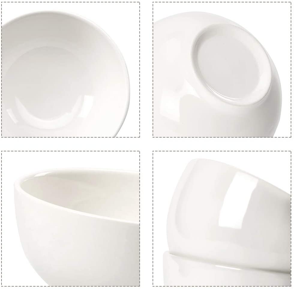 EZOWare 6-inch Porcelain Bowl Set， 22 oz Round Bowls for Cereal， Salad， Soup， Snacks， Dessert - 6 Pack， White