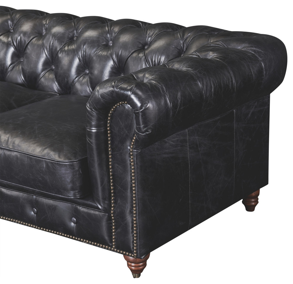 Top Grain Leather Chesterfield Love Seat  Slate   Traditional   Loveseats   by Crafters and Weavers  Houzz